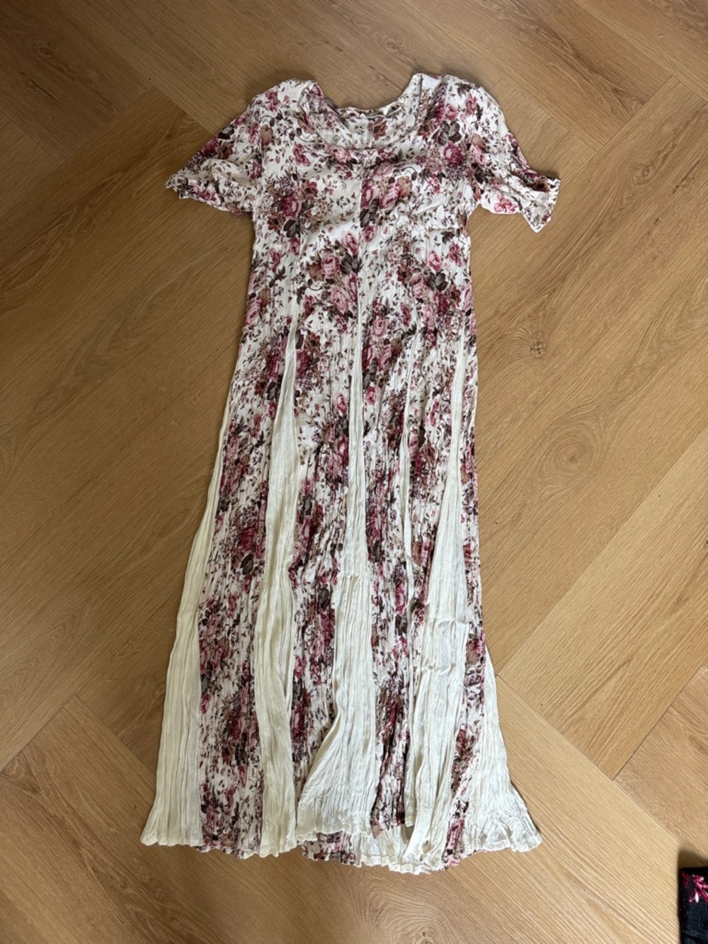 Women's White Maxi Dress with Pink Floral Print